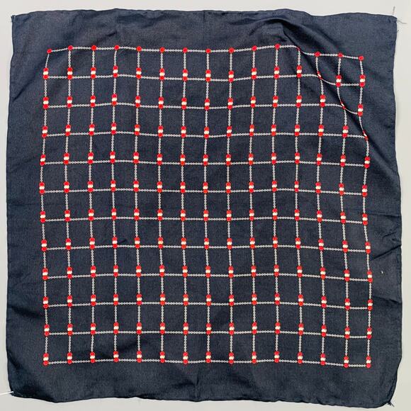 VINTAGE Navy Red Grey Squares Pocket Square - Picture 1 of 4